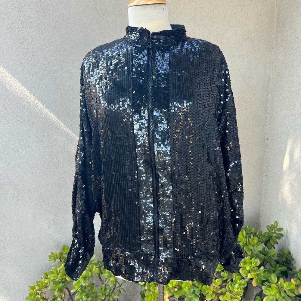 Vintage Wounded Bird black sequins jacket size Medium by Mark & John II.
